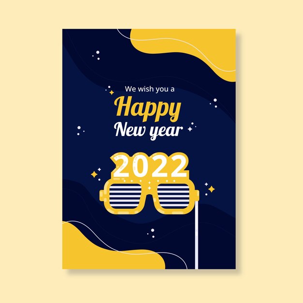 Plantilla de tarjeta de felicitación de año nuevo plana