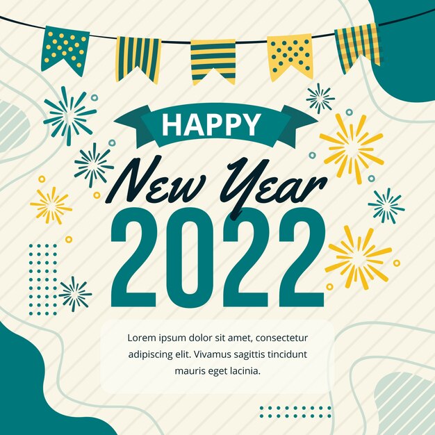 Plantilla de tarjeta de felicitación de año nuevo plana