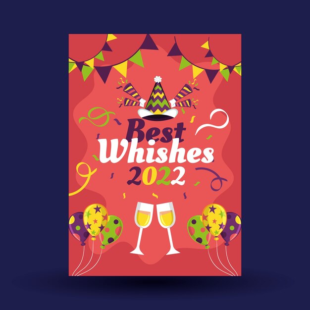 Plantilla de tarjeta de felicitación de año nuevo plana