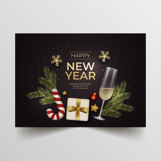 Vector gratuito plantilla de tarjeta de felicitación de año nuevo realista