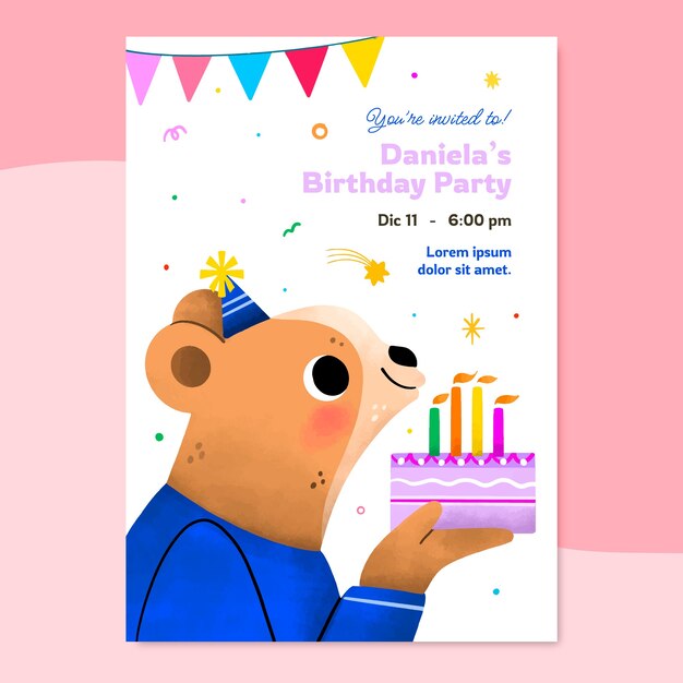 Vector gratuito plantilla de tarjeta de felicitación de cumpleaños en acuarela