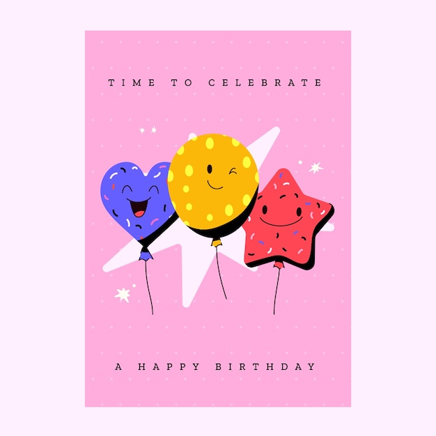 Plantilla de tarjeta de felicitación de cumpleaños dibujada a mano