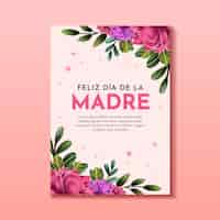 Vector gratuito plantilla de tarjeta de felicitación del día de la madre en acuarela en español