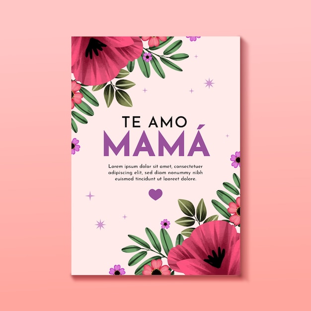 Vector gratuito plantilla de tarjeta de felicitación del día de la madre en acuarela en español