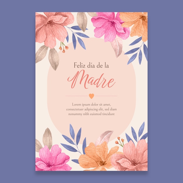 Vector gratuito plantilla de tarjeta de felicitación del día de la madre en acuarela en español