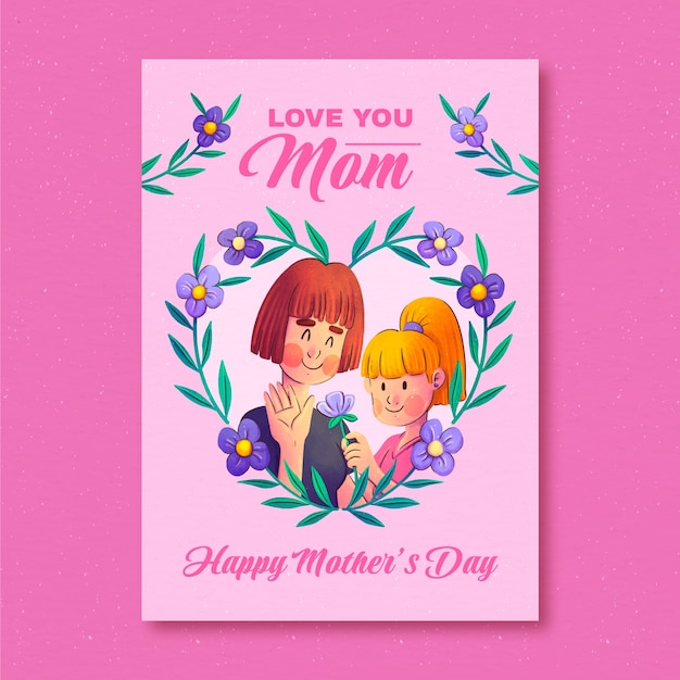 Vector gratuito plantilla de tarjeta de felicitación del día de la madre en acuarela