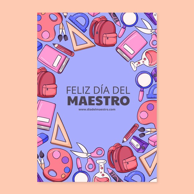 Plantilla de tarjeta de felicitación del día del maestro dibujada a mano en español