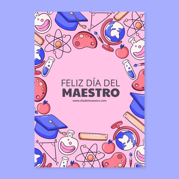 Plantilla de tarjeta de felicitación del día del maestro dibujada a mano en español