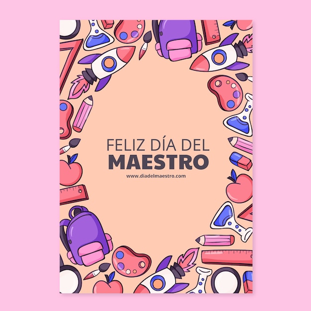 Plantilla de tarjeta de felicitación del día del maestro dibujada a mano en español
