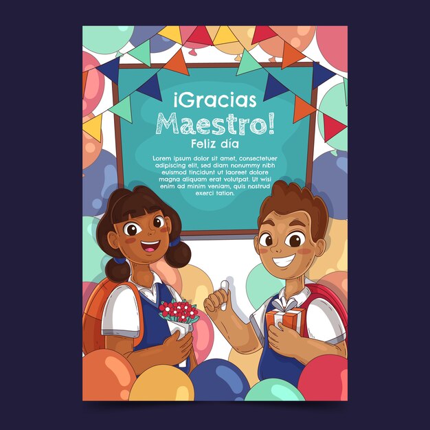 Plantilla de tarjeta de felicitación del día del maestro dibujada a mano en español