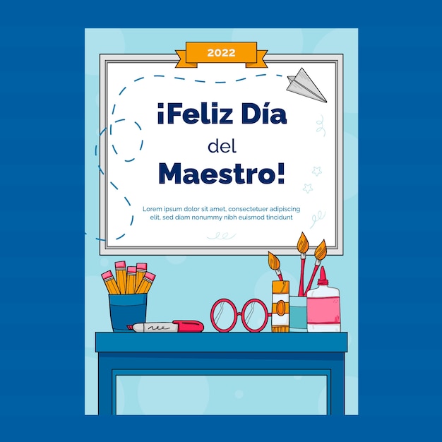 Vector gratuito plantilla de tarjeta de felicitación del día del maestro en español dibujada a mano