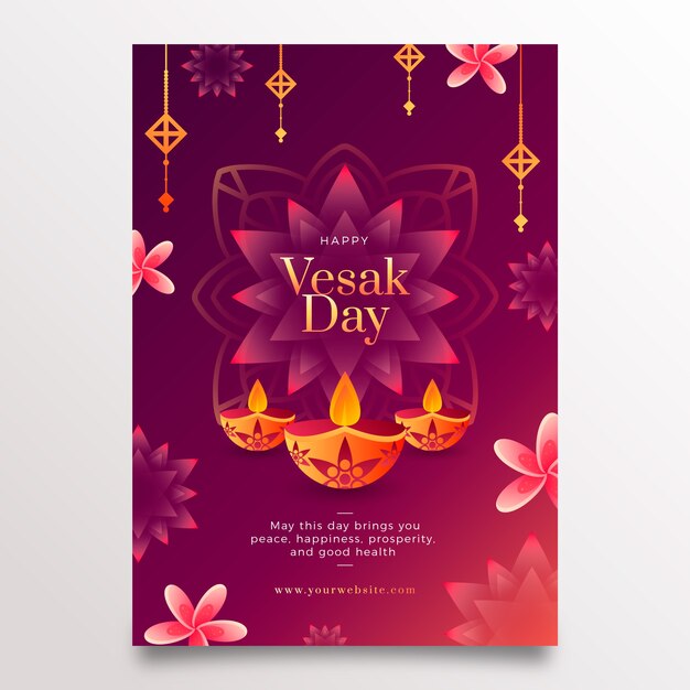 Plantilla de tarjeta de felicitación del día vesak degradado