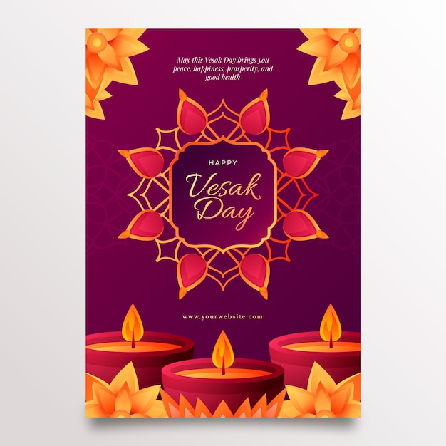 Plantilla de tarjeta de felicitación del día vesak degradado