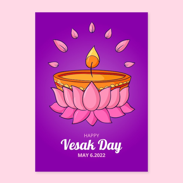 Plantilla de tarjeta de felicitación del día de vesak dibujada a mano