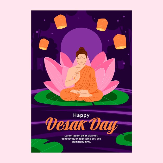 Plantilla de tarjeta de felicitación del día de vesak dibujada a mano