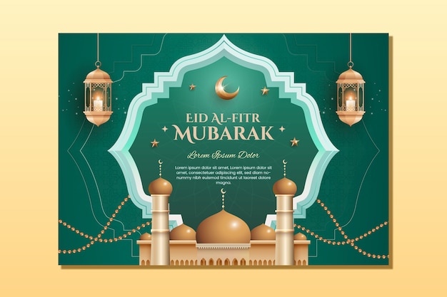 Plantilla de tarjeta de felicitación eid al-fitr realista