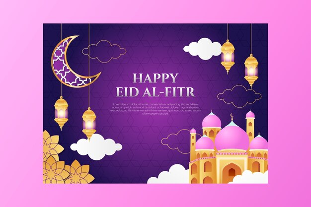 Plantilla de tarjeta de felicitación eid al-fitr realista