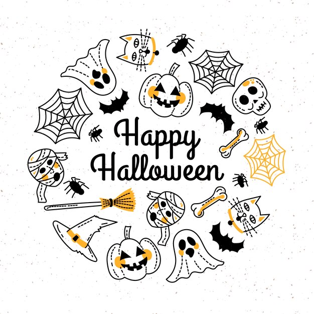 Plantilla de tarjeta de felicitación de feliz Halloween dibujada a mano