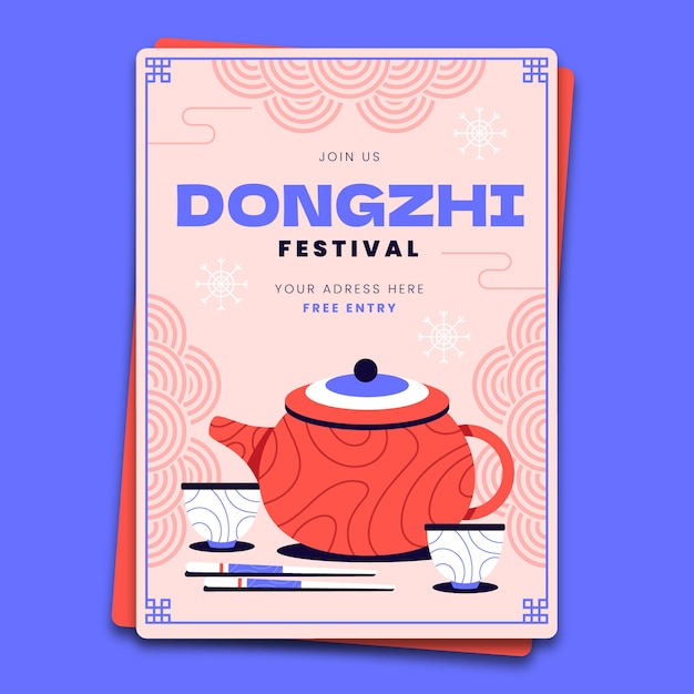 Plantilla de tarjeta de felicitación festival dongzhi plana dibujada a mano