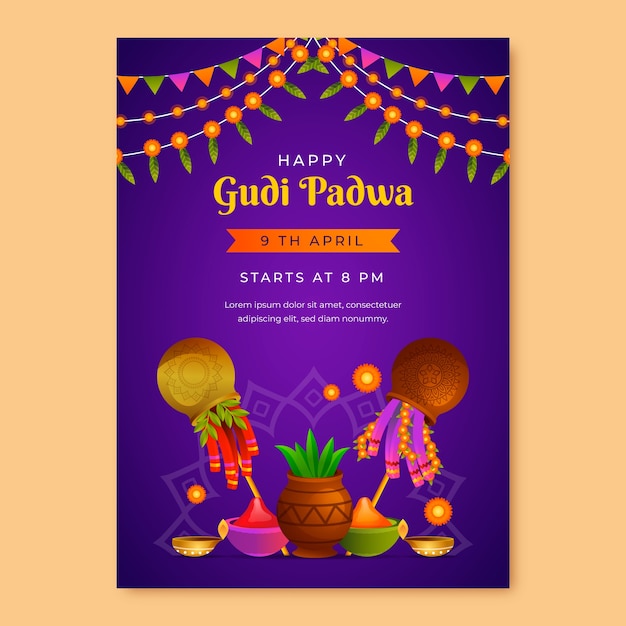 plantilla de tarjeta de felicitación de la festividad de Gradient Ugadi