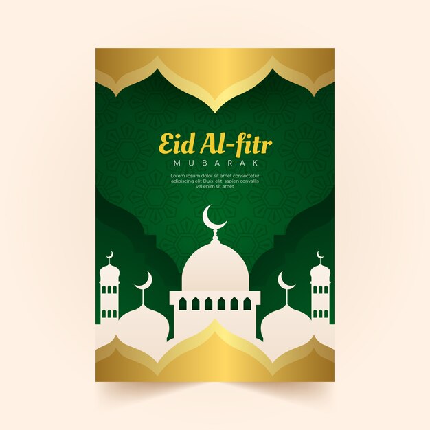 Plantilla de tarjeta de felicitación de gradiente eid al-fitr