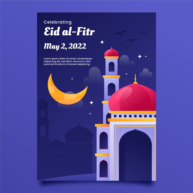 Plantilla de tarjeta de felicitación de gradiente eid al-fitr