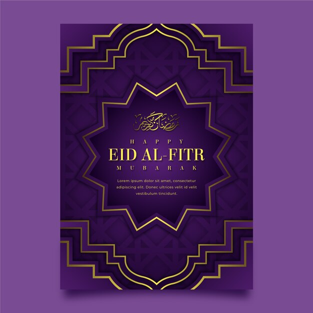Plantilla de tarjeta de felicitación de gradiente eid al-fitr