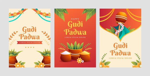 plantilla de tarjeta de felicitación de Gudi Padwa con gradiente