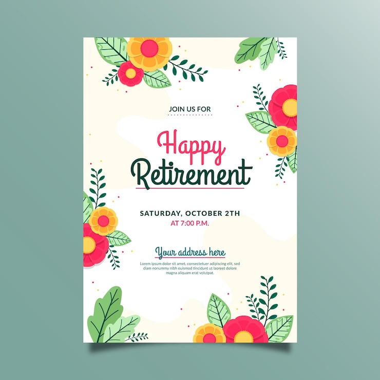 Vector gratuito plantilla de tarjeta de felicitación de jubilación plana