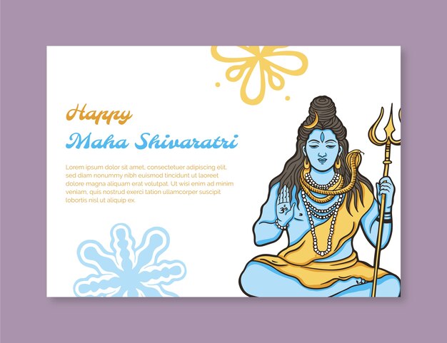 Plantilla de tarjeta de felicitación maha shivaratri dibujada a mano