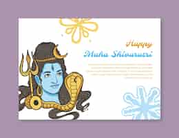 Vector gratuito plantilla de tarjeta de felicitación maha shivaratri dibujada a mano