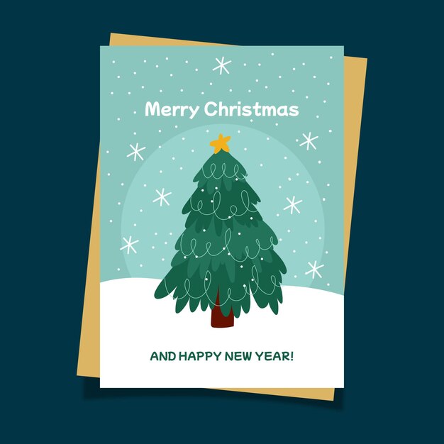 Plantilla de tarjeta de felicitación de navidad plana