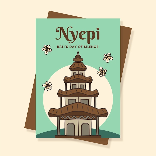 Vector gratuito plantilla de tarjeta de felicitación nyepi dibujada a mano