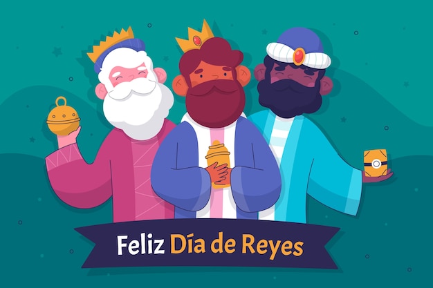 Vector gratuito plantilla de tarjeta de felicitación plana feliz dia de reyes