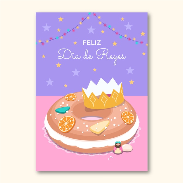 Vector gratuito plantilla de tarjeta de felicitación plana feliz dia de reyes