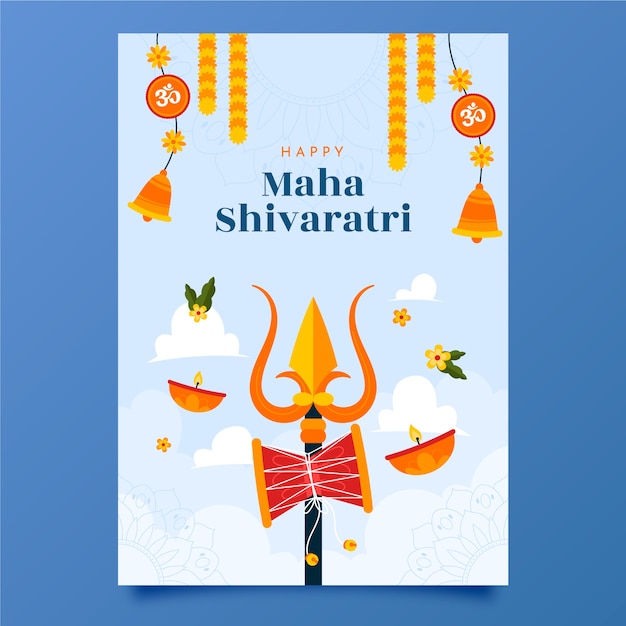 Vector gratuito plantilla de tarjeta de felicitación plana maha shivaratri