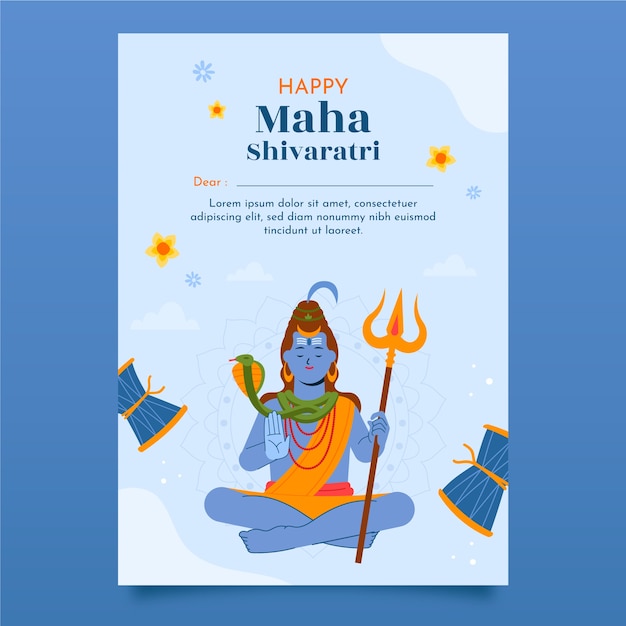 Vector gratuito plantilla de tarjeta de felicitación plana maha shivaratri