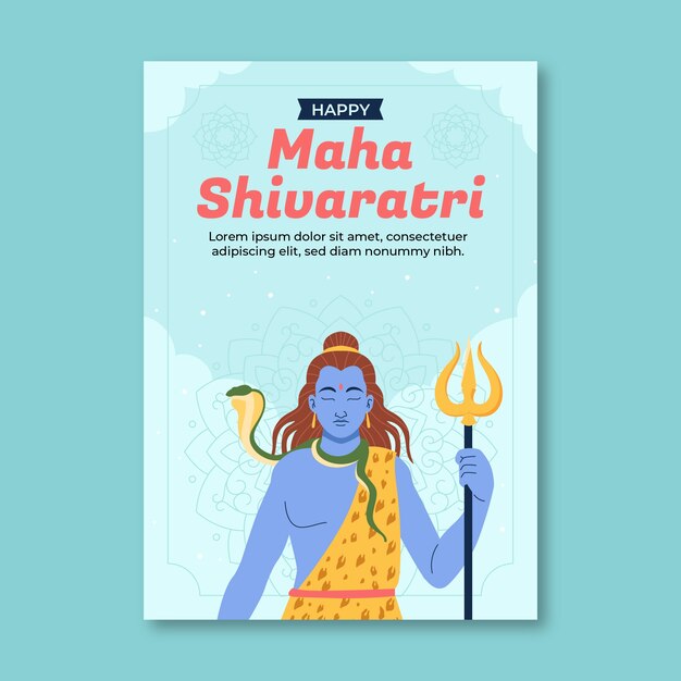 Plantilla de tarjeta de felicitación plana maha shivaratri