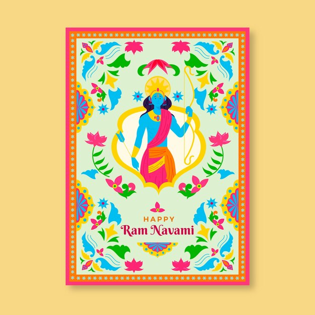 Plantilla de tarjeta de felicitación plana ram navami