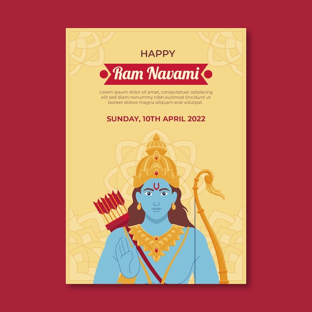 Plantilla de tarjeta de felicitación plana ram navami