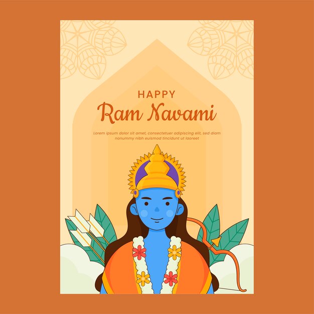 Plantilla de tarjeta de felicitación plana ram navami