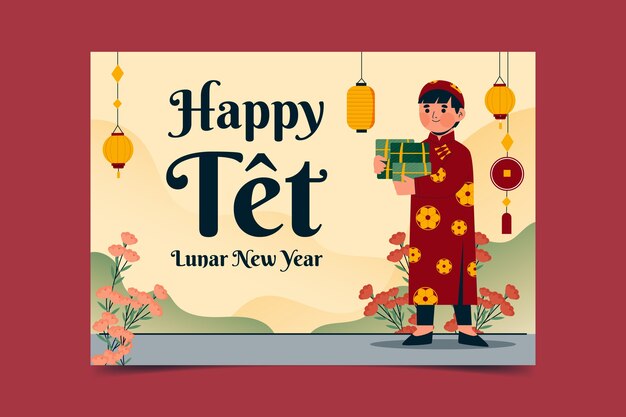 Plantilla de tarjeta de felicitación plana tet