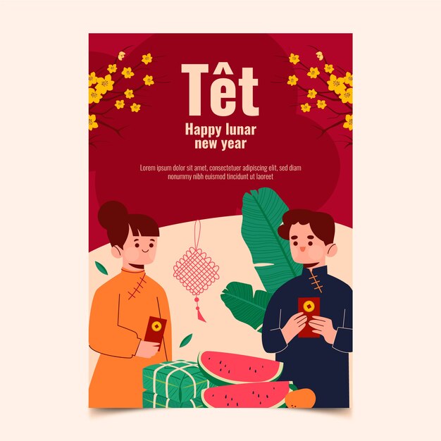 Plantilla de tarjeta de felicitación plana tet