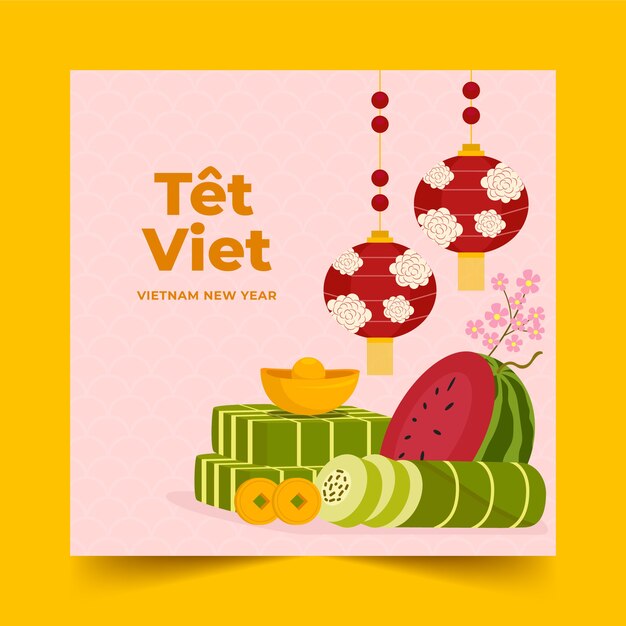 Plantilla de tarjeta de felicitación plana tet