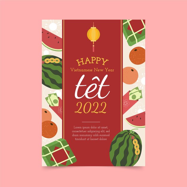 Plantilla de tarjeta de felicitación plana tet