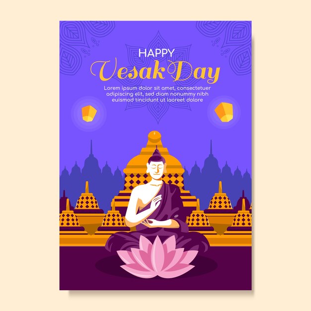 Plantilla de tarjeta de felicitación plana vesak day