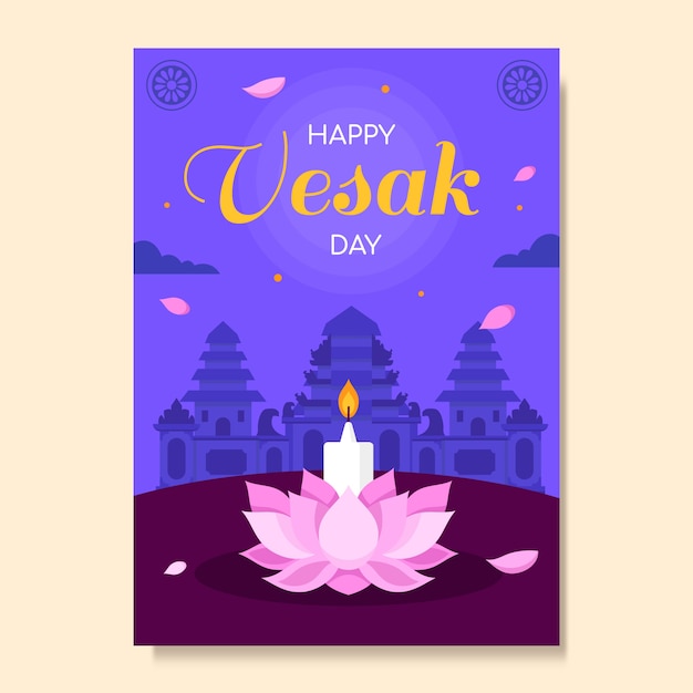 Vector gratuito plantilla de tarjeta de felicitación plana vesak day