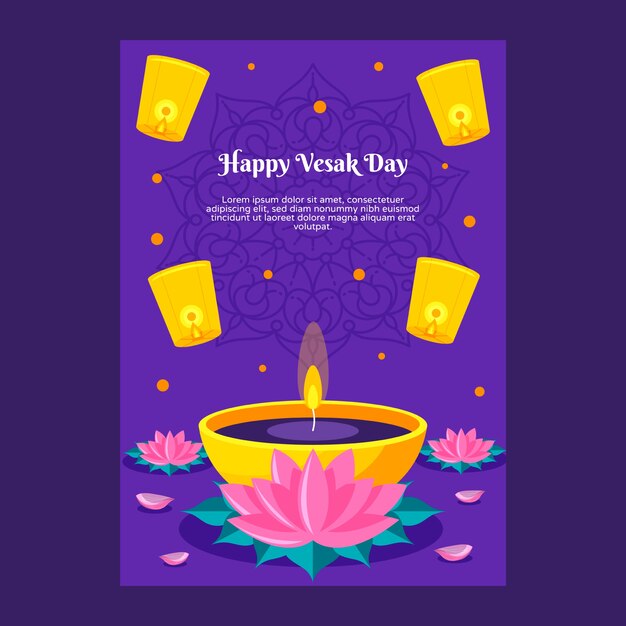 Vector gratuito plantilla de tarjeta de felicitación plana vesak day