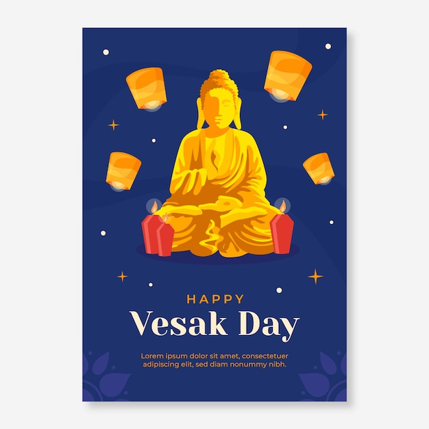 Plantilla de tarjeta de felicitación plana vesak day