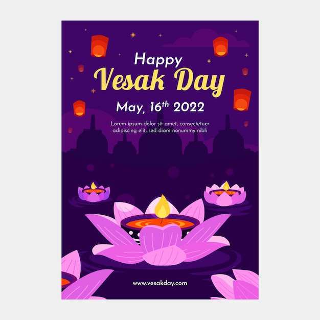 Plantilla de tarjeta de felicitación plana vesak day